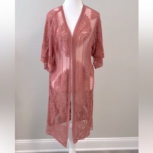 Beautiful Time and Tru Long Lace Bohemian Kimono S/M- Dusty Pink NWT